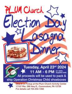 Election Day Lasagna Dinner - April 16, 2024